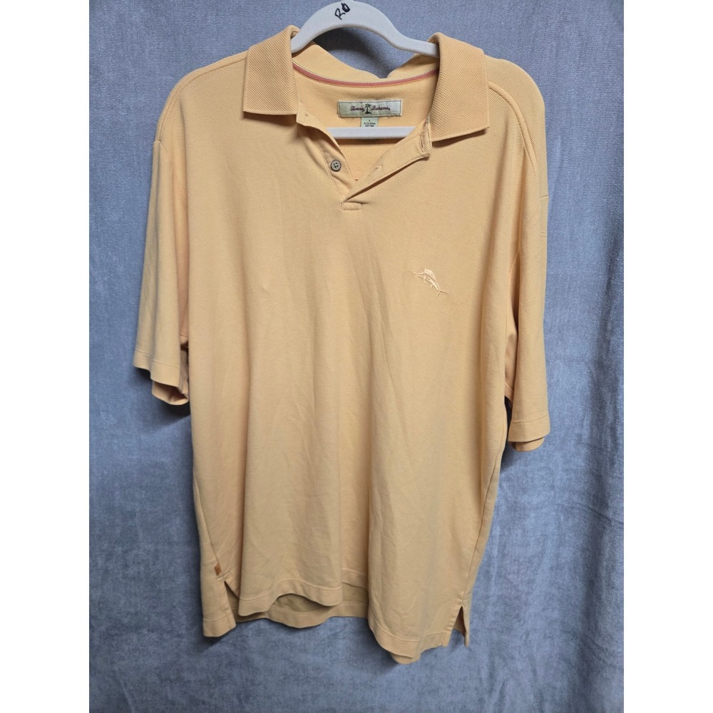 Tommy Bahama Mens Pima Cotton Blend Polo Shirt Peach Orange Marlin Logo Large